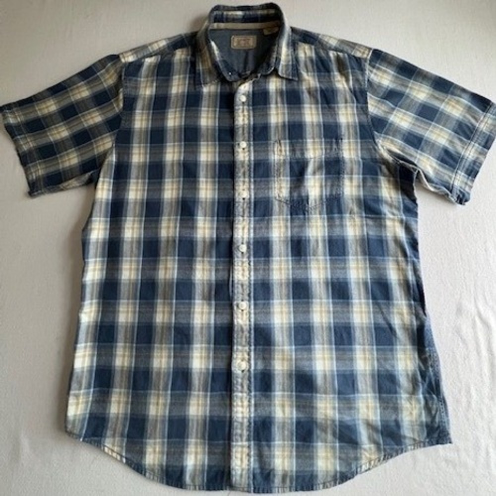 Arrow Blue Jeans Co Button Down Mens Medium Blue Plaid Short Sleeve Cotton Shirt